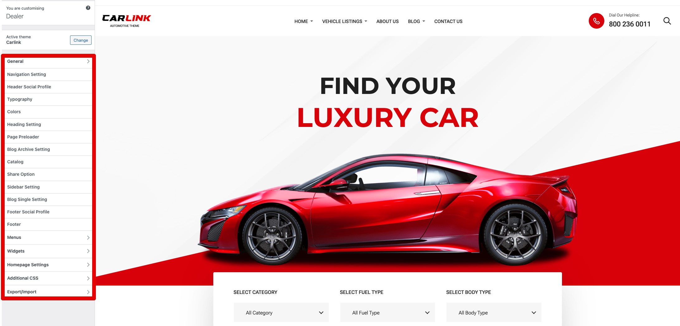 Customise: Dealer – Automotive WordPress Theme